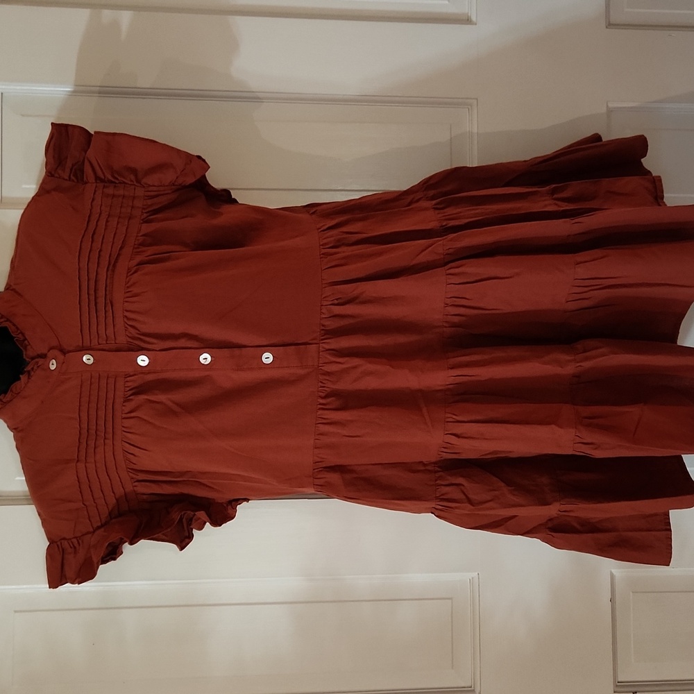 Short Ruffled Dress - Womens Size: Small - Color: Rust - Boutique Brand: Pinch